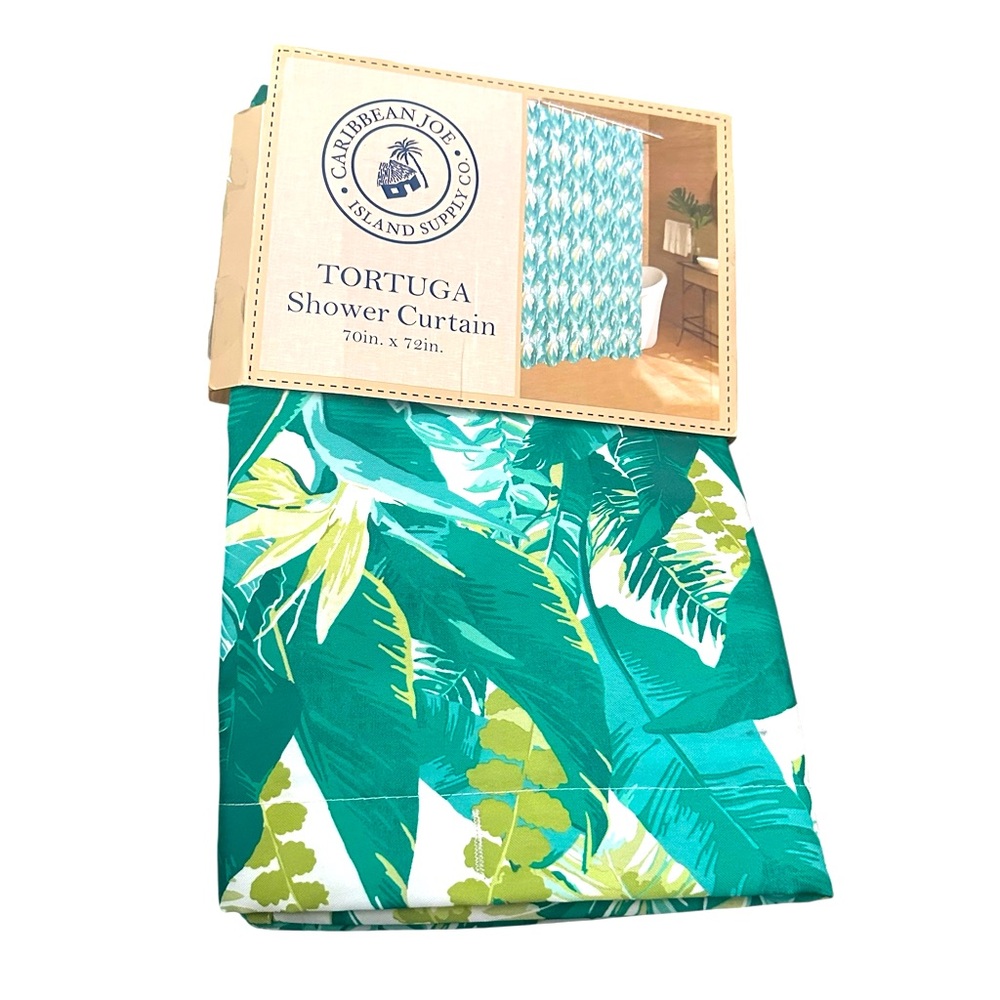 Caribbean Joe Tortuga Leafy Shower Curtain Fabric Home Goods New